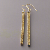 Hammer textured sterling silver bar drop earrings