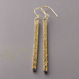Hammer textured sterling silver bar drop earrings