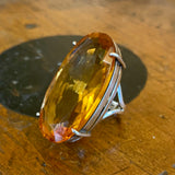 Vintage amber glass sterling silver statement ring