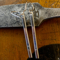 Hammer textured sterling silver bar drop earrings