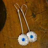 Fine silver and enamel flower earrings