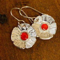 Fine silver and red enamel flower earrings