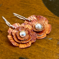 Copper and fine silver flower earrings