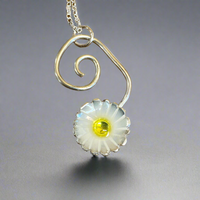 Fine silver and enamel daisy pendant