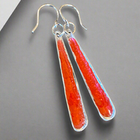 Fine silver and red enamel earrings
