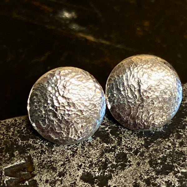 Fine silver hammer textured stud earrings
