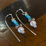 Vintage pearl copper and silver flower earrings