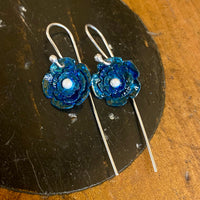 Blue copper flower earrings