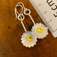 Fine silver enameled daisy earrings