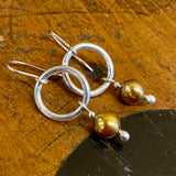 Vintage gold pearls on sterling silver hoop earrings