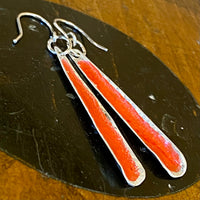 Fine silver and red enamel earrings
