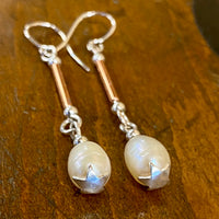 Vintage baroque pearls in fine silver star drop earrings