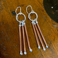 Sterling silver and copper triple drop earrings
