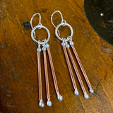 Sterling silver and copper triple drop earrings