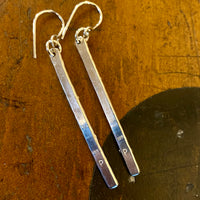 Hammer textured sterling silver bar drop earrings