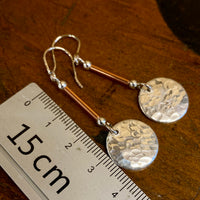 Fine silver and copper drop earrings