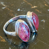 Double red tourmaline and diamond silver ring