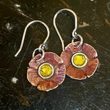 Copper and daisy yellow enamel flower earrings