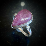 Single large red tourmaline and diamond silver ring