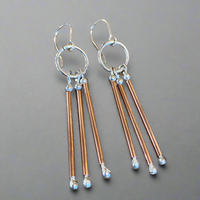 Sterling silver and copper triple drop earrings