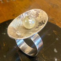 Vintage pearl and silver ring