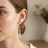 Sterling silver panels on vintage chain drop earrings