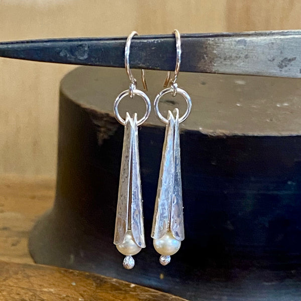Fine silver and vintage pearl earrings