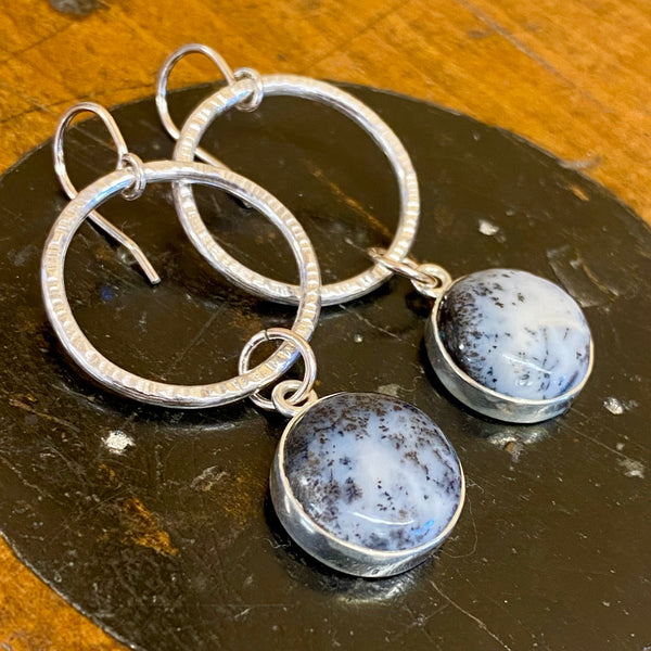 Moss agate in sterling silver earrings