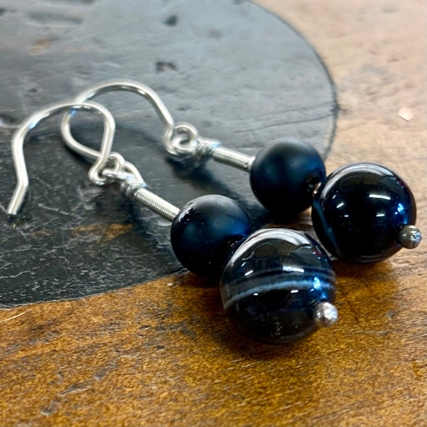 Porcelain and striped black agate earrings