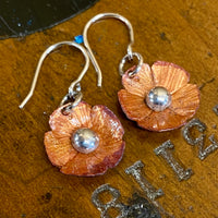 Copper and fine silver flower earrings