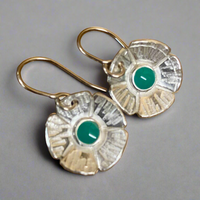 Fine silver and green enamel flower earrings