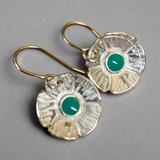 Fine silver and green enamel flower earrings