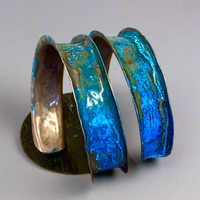 Blue oxidised copper coil wrist bracelet/bangle