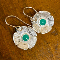 Fine silver and green enamel flower earrings