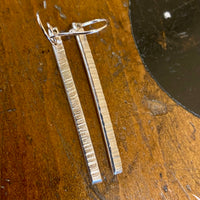 Hammer textured sterling silver bar drop earrings