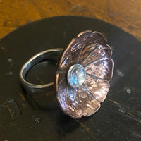 Statement silver and copper flower ring
