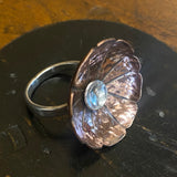 Statement silver and copper flower ring