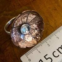 Statement silver and copper flower ring