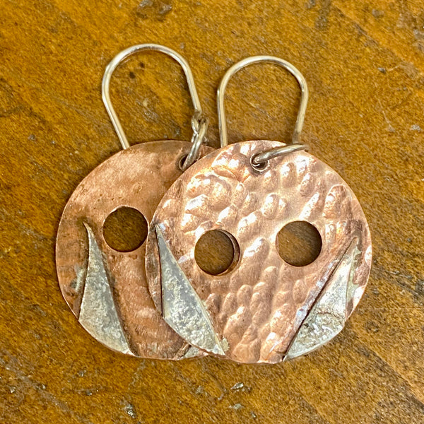 Copper and silver disc earrings