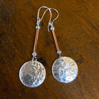 Fine silver and copper drop earrings