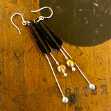 Black copper, vintage pearl and fine silver earrings