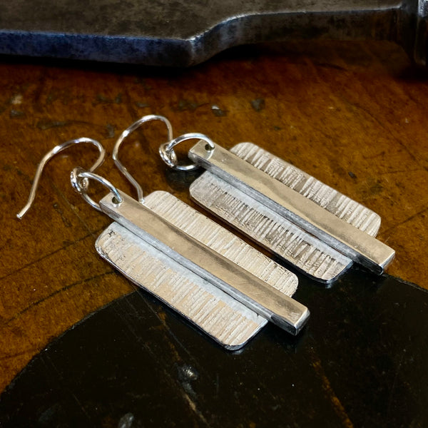 Sterling silver textured drop earrings