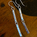 Hammer textured double drop silver earrings