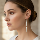 Hammer textured double drop silver earrings
