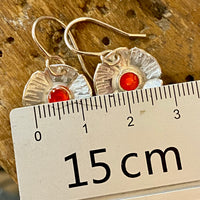 Fine silver and red enamel flower earrings