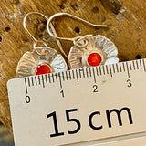 Fine silver and red enamel flower earrings