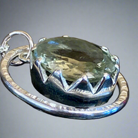 Green amethyst set in sterling silver pendant necklace