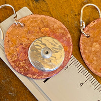 Copper and fine silver disc rivet earrings