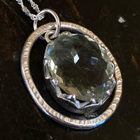 Green amethyst set in sterling silver pendant necklace