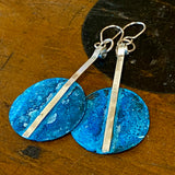 Blue range- copper and fine silver drop disc earrings
